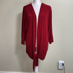 A Touch of‎ Class Red Slinky Knit Cardigan Flowy Fluid Drape Minimalist L/XL